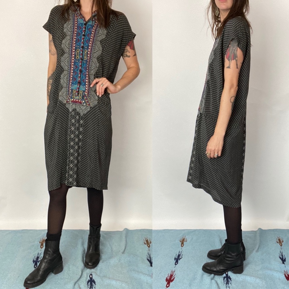 Johnny Was BIYA Silk Polka Dot Embroidered Dress